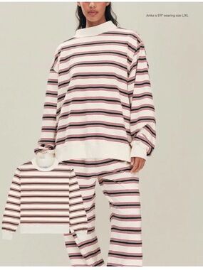 Parke Seasons Greeting Eggnog Stripe Mockneck size L/XL NWOT